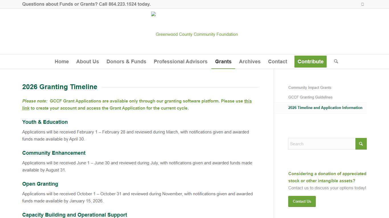 2026 Timeline and Application Information – Greenwood County Community Foundation