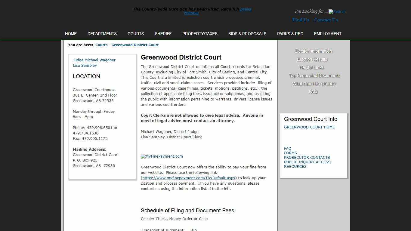 Sebastian County Government > Courts > Greenwood District Court